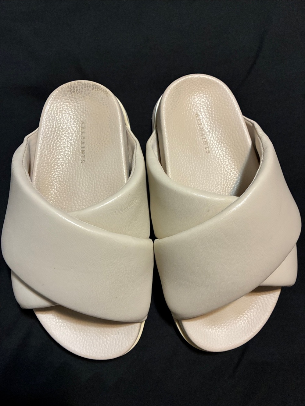AllSaints Cream Padded Crisscross Slide Sandals
